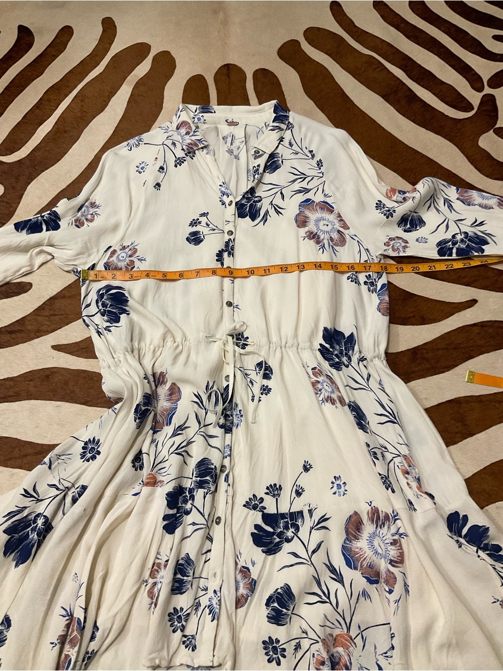 Free People Floral Print Button Down Drawstring Waist Mini Dress Size XS - Picture 4 of 7